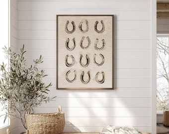 Western Wall Art, Equestrian Horseshoe Print, Farmhouse Wall Decor Gift, Cowboy Western Home Decor, Rustic Horse Shoe Art, Digital Download