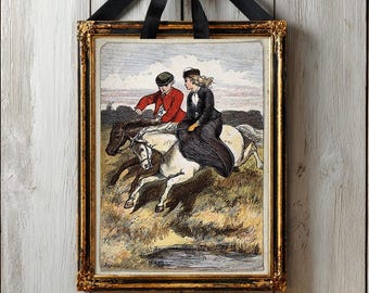 Vintage Horse Art Print, Fox Hunting Illustration, English Equestrian Home Decor, Huntsman Print, Antique Horse Sketch, Digital Art Download
