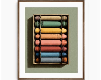 Láminas decorativas retro con diseño de crayones para la habitación de los niños, decoración vintage para la sala de juegos, láminas para manualidades infantiles, láminas con crayones de colores, láminas para estudios de arte.