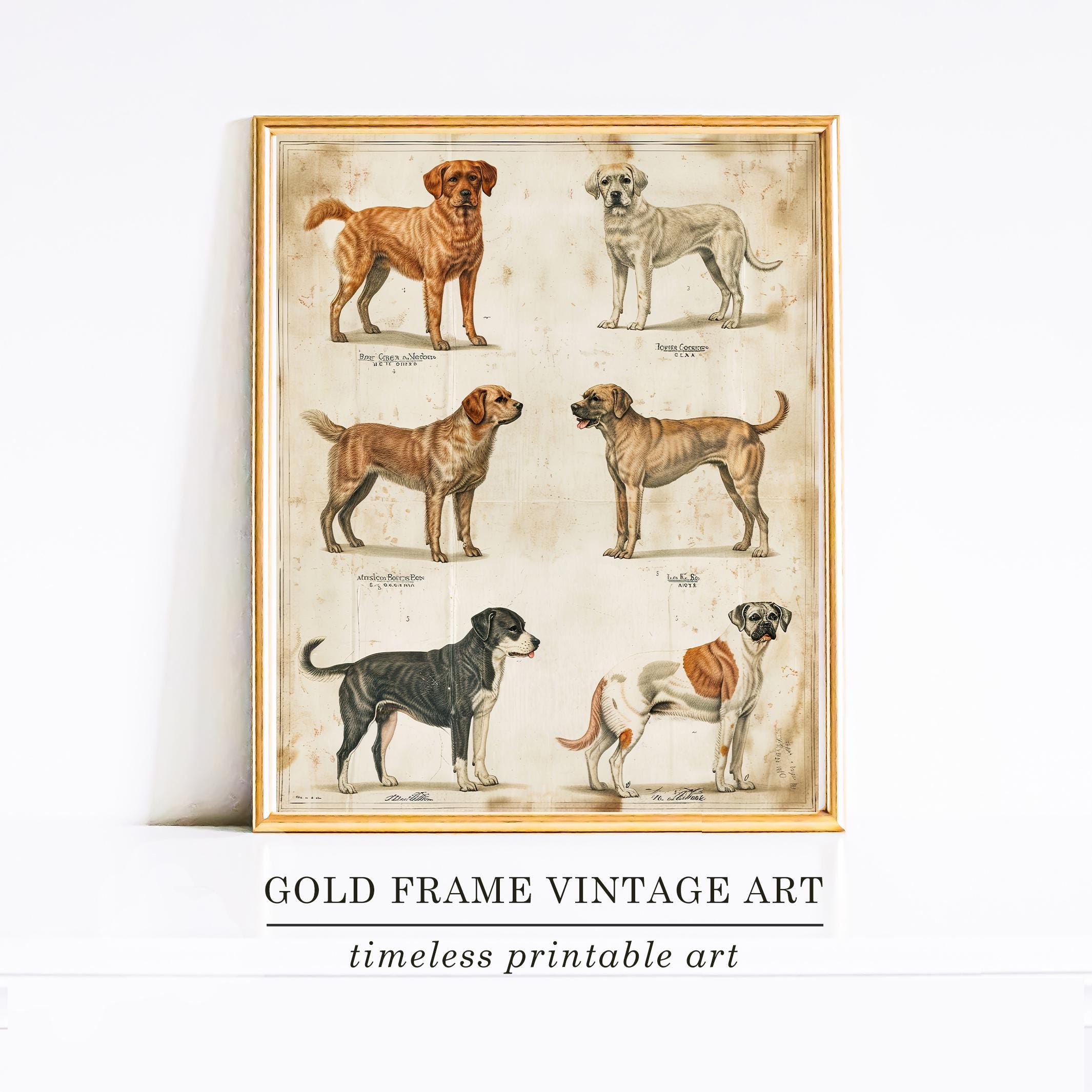 Vintage Dog Breeds Illustration Printable Wall Art, Antique French Dog ...