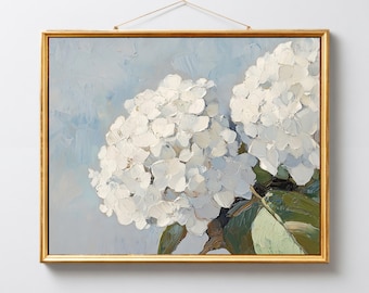 Blue Hydrangea Flower Vintage Print, Botanical Spring Painting, Summer Floral Decor, French Country Wall Art Printable, Digital Download
