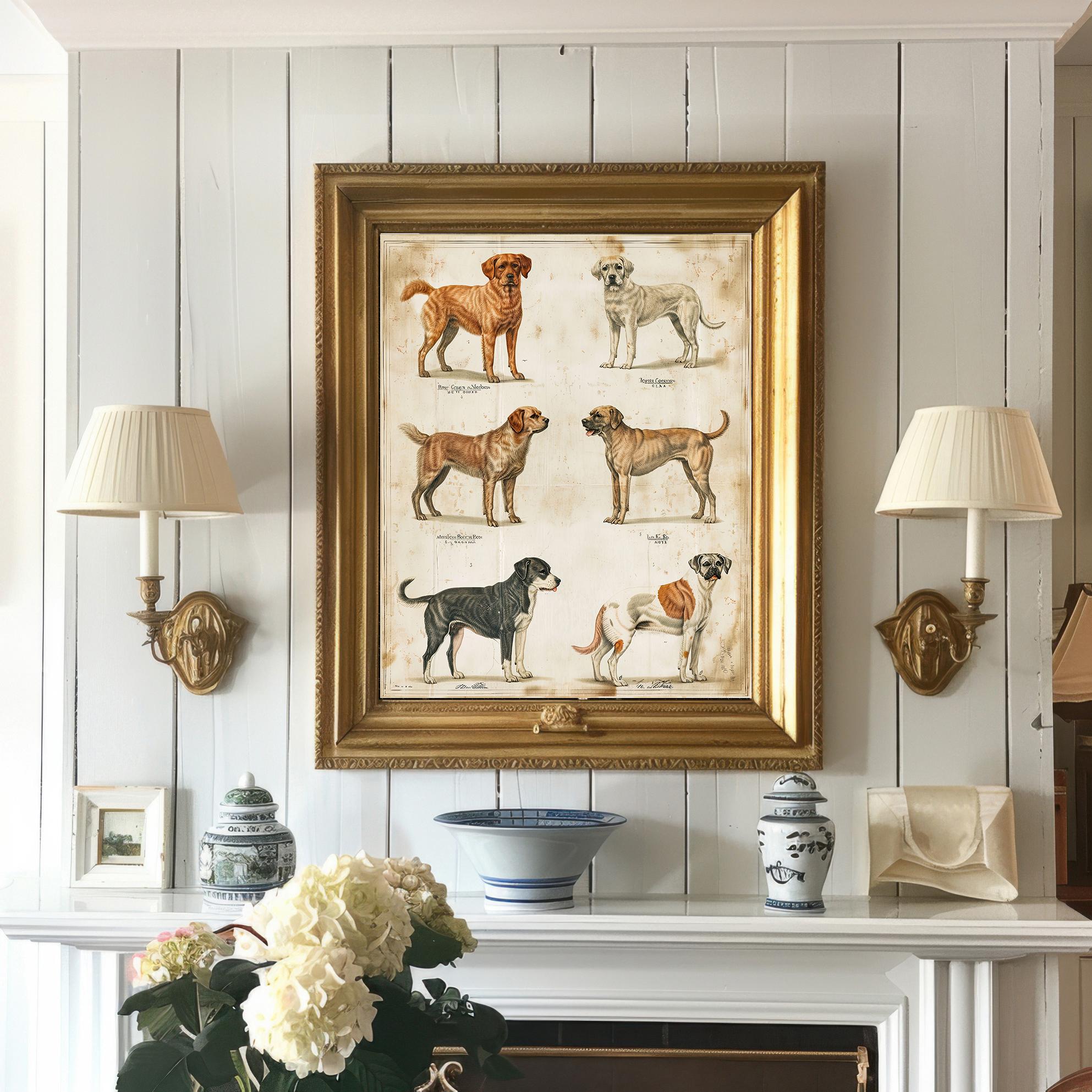 Vintage Dog Breeds Illustration Printable Wall Art, Antique French Dog ...
