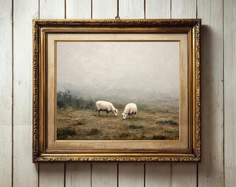 Irische Schaf Kunst, Vintage Schaf Druck, Vintage Schaf Malerei, Kinderzimmer Wandkunst, rustikale Landschaftskunst, Bauernhaus Dekoration, digitaler Download