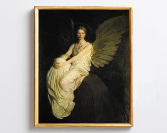 Christian Wall Art, Winged Angel Print, Christian Home Decor, Angel Painting, Heaven Art, Vintage Art, Digital Download