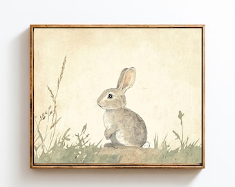 Rabbit Art Print, Rabbit Wall Art, Printable Bunny, Pastel Cottagecore Art, Woodland Nursery Wall Decor, Rabbit Print, Digital Download