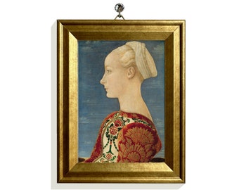 Mini Framed Portrait Canvas Giclee Vintage Art, Gold Framed Antique Portrait of Lady in Red, Fine Art Home Decor, Small Gold Frame Included