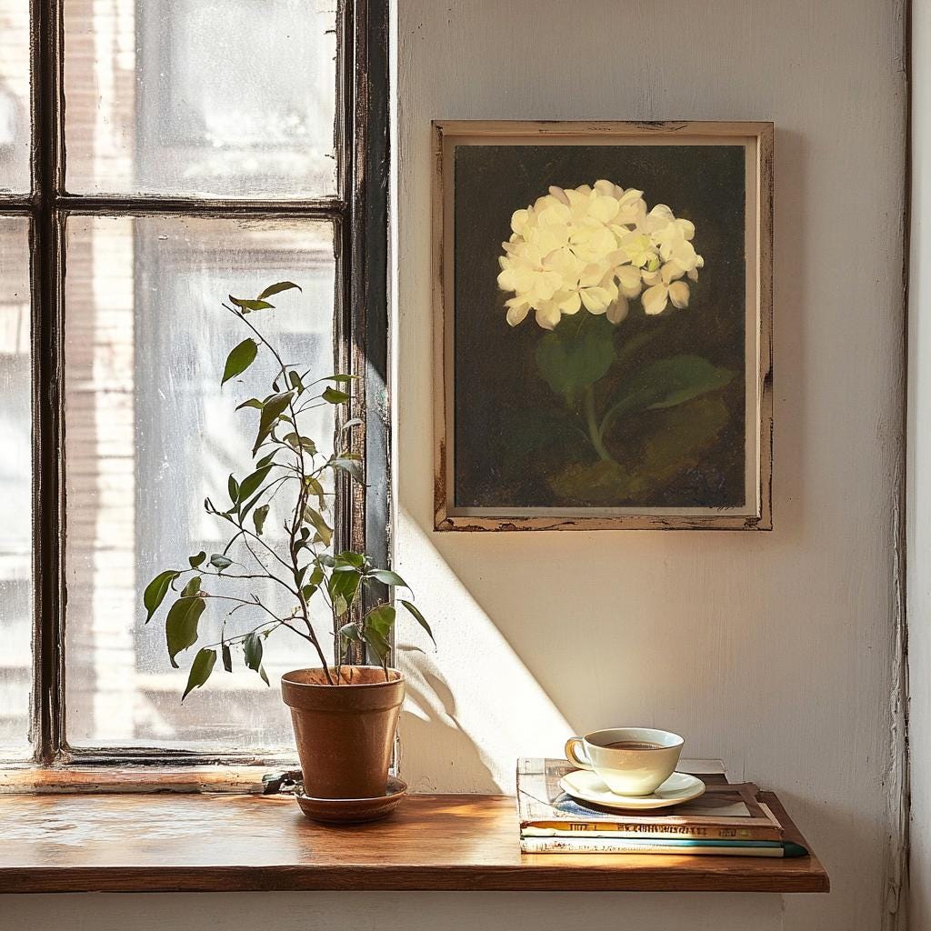 Vintage Hydrangea Oil Painting, Moody Flowers Print, Dark Floral ...