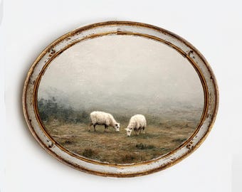 Irische Schaf Kunst, Vintage Schaf Druck, Vintage Schaf Malerei, Kinderzimmer Wandkunst, rustikale Landschaftskunst, Bauernhaus Dekoration, digitaler Download