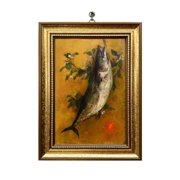 Small 4x6 Print Framed Kitchen Art Fish Art Canvas Prints Oil Painting Framed Art Antique Wall Decor Gold Frame Vintage Art Print