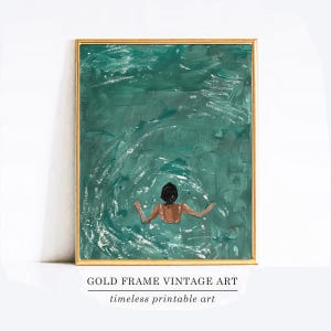 Swimmer Wall Art Prints, Woman Swimming in Ocean Print, Summer Poster, Beach House Decor, Minimalist Wall Art, Swimming Art Print, Printable
