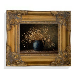 Vintage Floral Print, Painting, Gold Frame, Giclee Print, Canvas Art, Flower Wall Art, Moody Autumn Decor, Gold Framed Art, Free Shipping