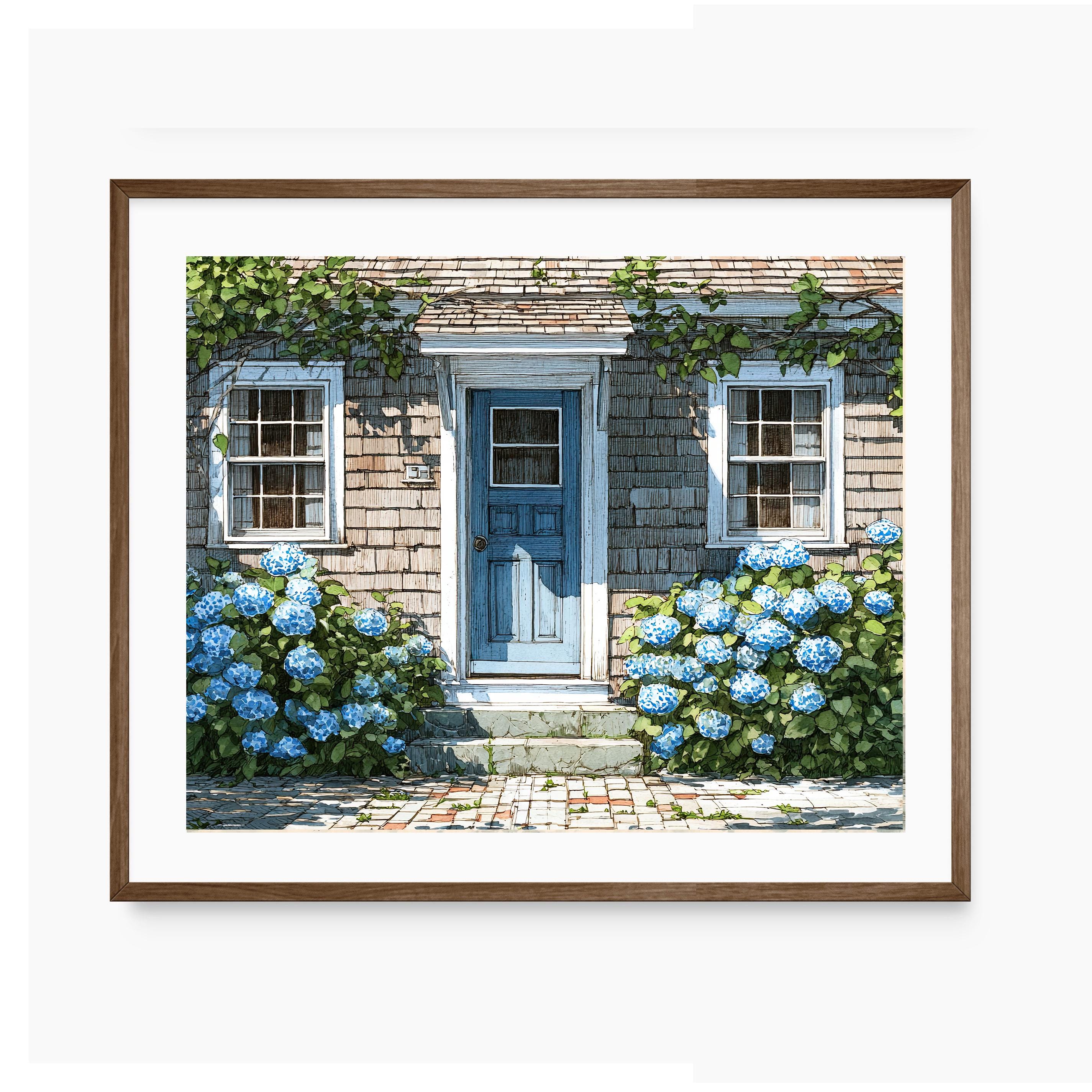 Blue Hydrangea Art Nantucket Art Printable Cottagecore Wall Decor