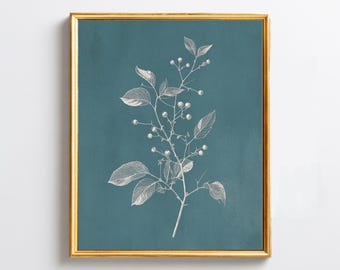 French Blue Botanical Print, French Country Wall Art, Cottagecore Home Decor, Farmhouse Wall Decor, Autumn Print, Digital Download