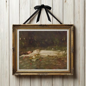 Ophelia Print by Friedrich Heyser, Printable Wall Art, German Museum Oil Painting, Literary Girl, Dark Academia Wall Decor, Digital Download