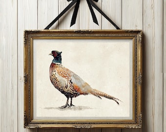 Vintage Pheasant Wall Art, Fall Print, Rustic Wildlife Bird Painting, Autumn Country Lodge Hunting Decor,  Fall Home Decor, Digital Download