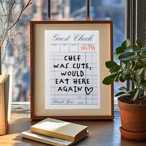 Chef Was Cute Guest Check Poster Trendy Wall Art Prints Kitchen Decor Digital Wall Art Printable Wall Art Apartment Prints and Posters Girly