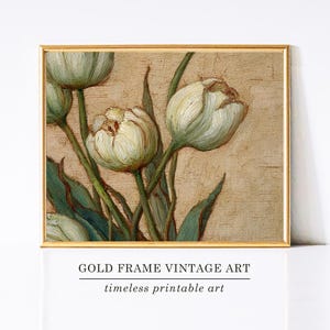 Neutral Tulip Flower Print Tulips Spring Oil Painting Floral Home Decor French Country Farmhouse Botanical Printable Wall Art White Flowers