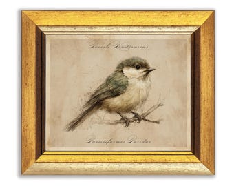 Vintage fågelväggkonsttryck, fågelakvarell, utskrivbar väggkonst, beige dekor, rustik digital nedladdning, botanisk heminredning