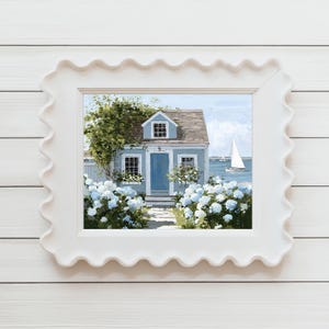 Blauwe hortensia bloemenprint retro olieverfschilderij zomer bloemen Home decor Nantucket Cottage Martha's Vineyard afdrukbare muur kunst witte bloemen