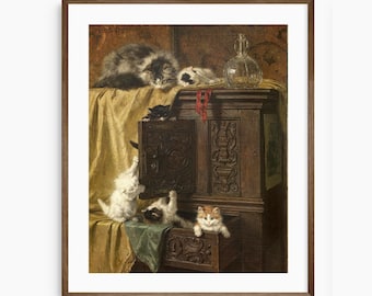 Vintage Cat Print, Printable Wall Art, Antique Animal Wall Decor, Home Decor, Kitten Picture