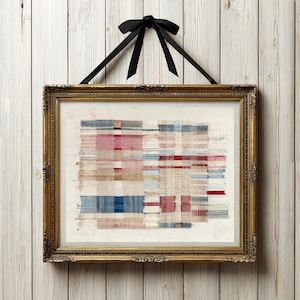 Vintage weaving artwork print for dining room — layered stripe pattern in relaxed farmhouse colors