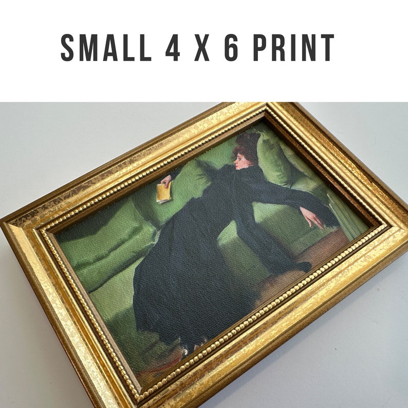 Mini Print of Small Oil Painting Framed Canvas Prints Vintage Art Print Woman Green Sofa Wall Decor Small Gold Frame Handmade Gift for Her image 10
