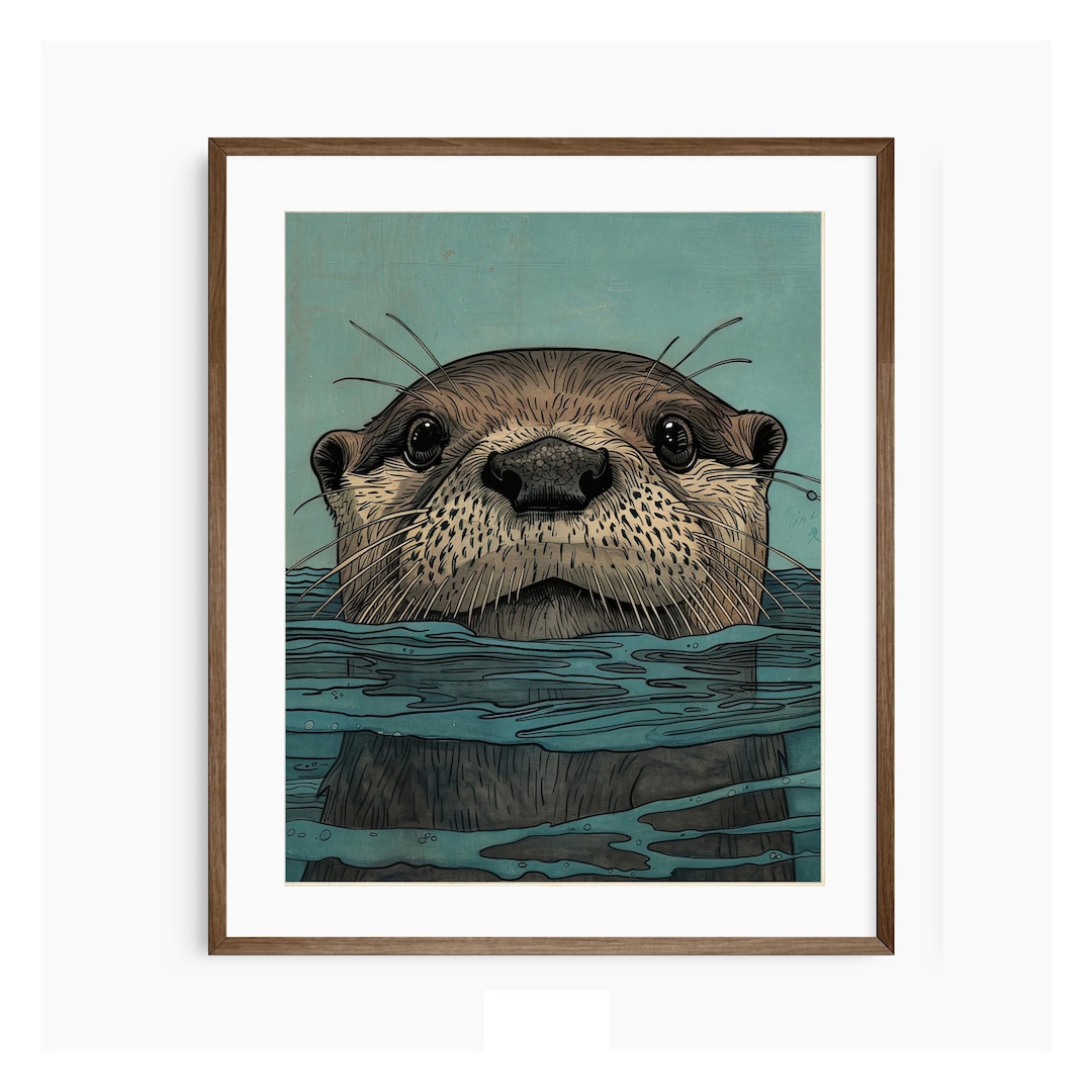 Otter Print, Sea Otter Popping Out of the Water Poster, Animal Nursery ...