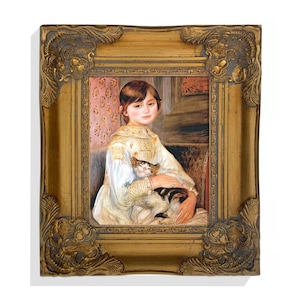 Framed Cat Print, Ornate Gold Baroque Frame, Giclee Canvas Art, Victorian Kitten, Renoir Painting, Antique Style Wall Art, Framed Home Decor image 1