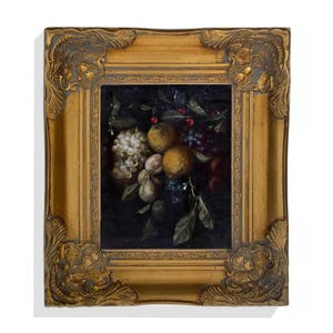 Moody Lemons Painting, Wall Art Print, Gold Picture Frame, Vintage Canvas, Framed Picture, Antique Home Decor, Baroque Frame, Free Shipping