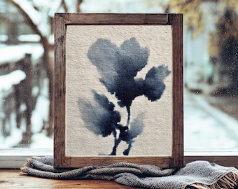 Navy Blue Textile Wall Art, Vintage Botanical Tapestry Print, Floral Abstract Minimalist Wall Decor, Indigo Watercolor, Digital Download