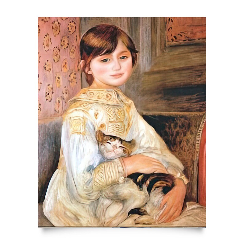 Framed Cat Print, Ornate Gold Baroque Frame, Giclee Canvas Art, Victorian Kitten, Renoir Painting, Antique Style Wall Art, Framed Home Decor image 2