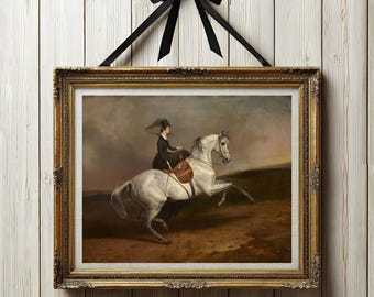 Equestrian Art Horses Wall Art English Horse Art Print Hunting Print of Oil Painting Country Home Decor Chateaucore Castlecore, Digital Art