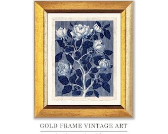 ネイビーブルーのウォールアート 花柄のウォールアート ネイビーのウォールアート ボタニカルプリント ホームデコレーション フレンチカントリーファームハウス 印刷可能なウォールアート バラのエッチング