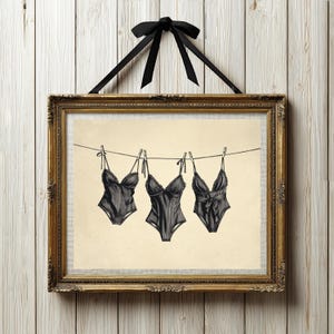 Vintage Bathing Suit Print, Retro Beachy Prints, Clothes Line Wall Art, Dorm Decor, Apartment Decor, Laundry Room Prints, Digital Download