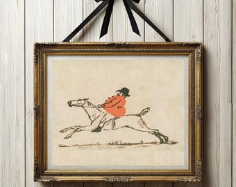 Vintage Horse Art Print, Fox Hunting Illustration, English Equestrian Wall Art, Stout Huntsman Print, Antique Horse Sketch, Digital Prints
