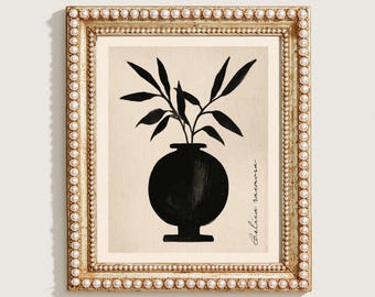 Printable Minimalist Vase with Olive Branches - Black Silhouette Botanical Art, Neutral Modern Wall Decor, Digital Download