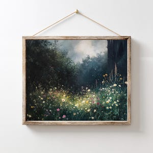 Moody Floral Landscape, Autumn Wildflowers Print, Dark Floral Home Decor, Country Meadow Landscape, Fall Flowers Painting, Digital Download