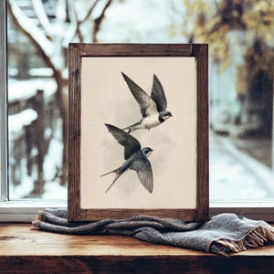 Rustikale Schwalbe Kunstdruck, Antike Vogel Illustration, Französische Landhaus Dekoration, Vintage Vogel Skizze, Fliegender Vogel Druck, Digitale Kunst Download