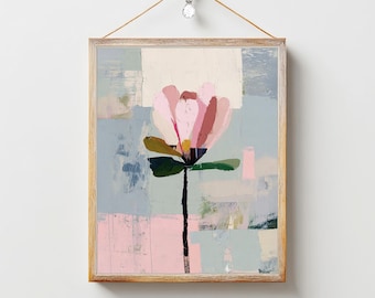 Pastel Pink Tulip Flower Print, Floral Wall Art, Spring Home Decor, Modern Farmhouse, Botanical Wall Art, Printable Digital Art Download
