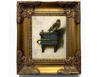 Framed Print, The Goldfinch, Songbird Art Bird Painting, Wall Decor, Vintage Bird Print Bird, Gold Frame, Finch Bird Art
