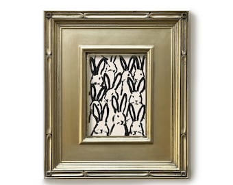 Original Rabbit Oil Painting, Framed Black and White Bunny Wall Art, Handmade Abstract Animal Canvas, Hand Painted, Unique Modern Wall Decor