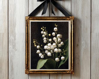 Lily of the Valley Print Moody Flower Art HomeDecor Wall Art Botanical Floral Print Download