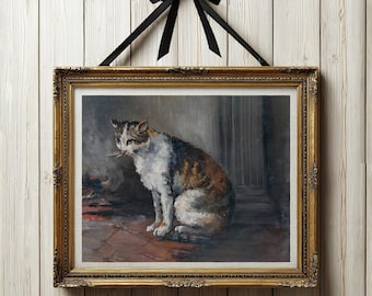 Vintage Cat Painting, Cat Print, Cat Printable Art, Antique Painting, Animal Wall Decor, Home Decor, Cat Wall Art, Digital Art Download
