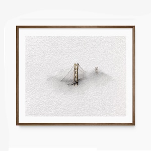 San Francisco Wall Art Gift, Retro Golden Gate Bridge Print, Foggy Summer Watercolor Painting, Antique Bay Fog Artwork, Northern California