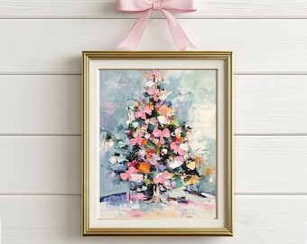 Coquette Christmas Digital Art, Digital Download, Pink Tree Artwork, Girly Christmas Art, Coquette Room Decor, Art Print