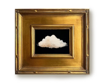 Framed Art, Original Oil Painting on Canvas, Cloud Oil Painting, Handmade Wall Art, Gold Frame, Black and White