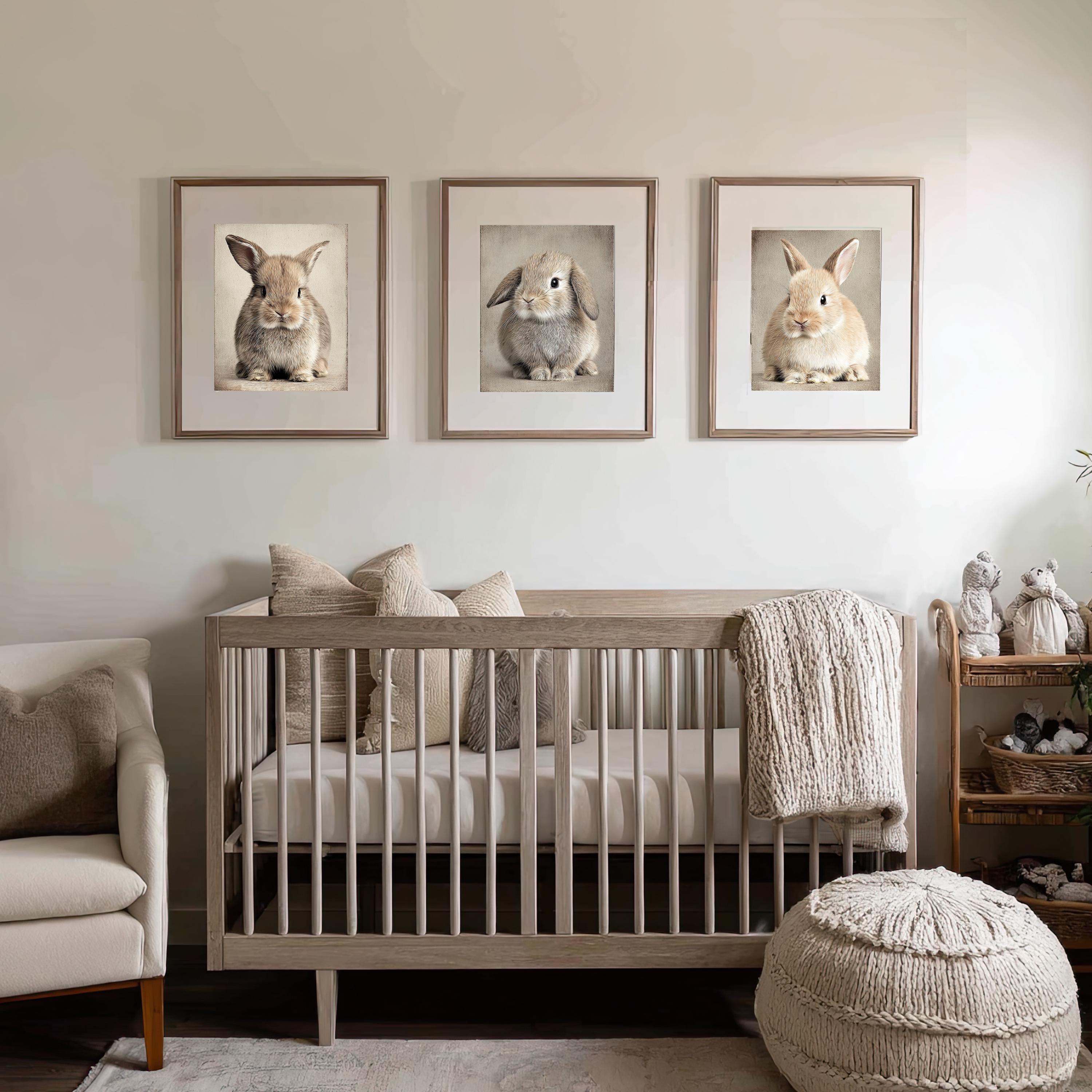 Bunny Nursery Art, Rabbit Prints, Neutral Nursery Wall Decor, Baby Room