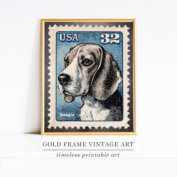 Vintage Beagle Print: Dog Postage Stamp Art (digital Download
