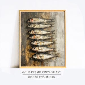 Sardines Wall Art Sardine Print Sardines Art Fish Print Antique Printable Art Fisherman Aesthetic Home Decor Kitchen Art Oil Painting Print
