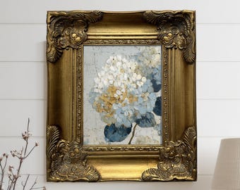 Blue Hydrangea Wall Art, Oil Painting, Original Painting on Canvas, Handmade Hand Painted Flowers, Spring Summer Floral Art, Gold Leaf Frame